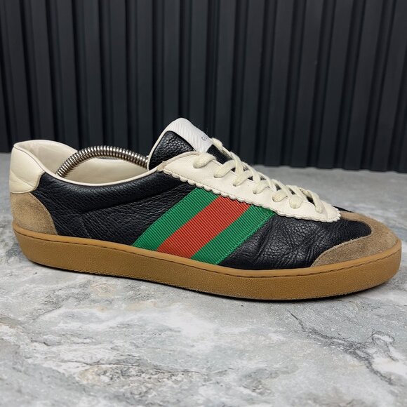 Gucci Web G74 GG Monogram Low Trainers Sneakers Black Leather 8 G 8.5 US 42 EUR - Picture 1 of 13